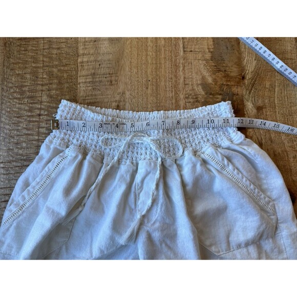 Westbound Women's Solid White Linen Pull On Cropped Pants Rolled Cuff Medium - Picture 8 of 11
